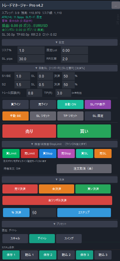 Trade Manager Pro パネル